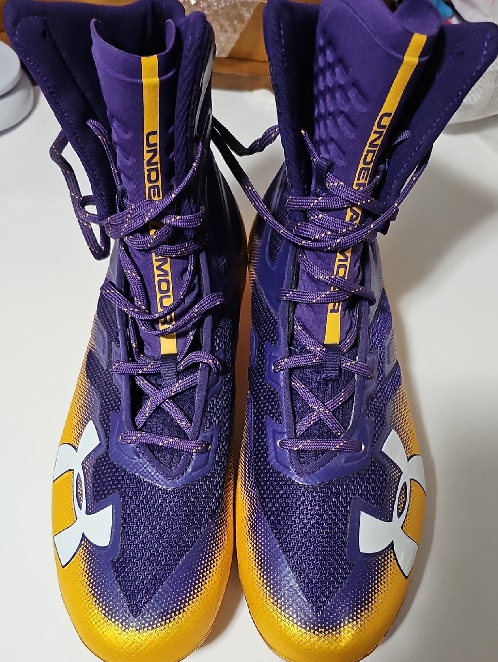 Under Armour Spotlight Lux MC 2.0 Football Cleats Purple/Gold Men's Size 14